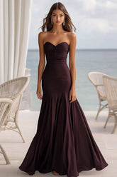 Trägerloses Meerjungfrau Kaffee Ballkleid